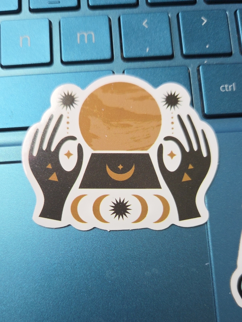 Mystic Moon Crystal Ball Art Sticker — Black & Gold